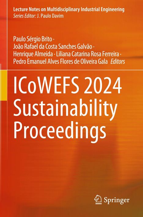 Text: "ICoWEFS 2024 Sustainability Proceedings". 
Oben links Editorennamen. Logo unten rechts. 
Orange-rote Farbgebung.