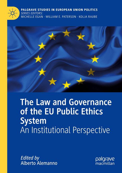 "The Law and Governance of the EU Public Ethics System: An Institutional Perspective" auf EU-Flagge, gelbe Sterne.