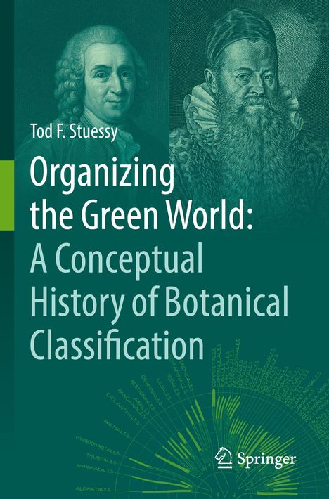 „Organizing the Green World: A Conceptual History of Botanical Classification“ von Tod F. Stuessy mit alten Porträts. Springer-Logo unten rechts.