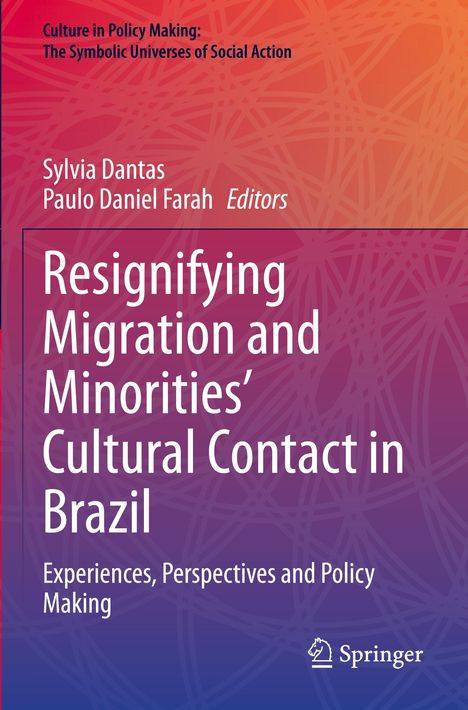 Titel: "Resignifying Migration and Minorities’ Cultural Contact in Brazil". Bunter Hintergrund mit abstrakter Linienstruktur.