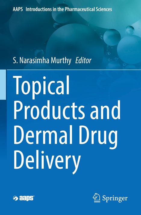 „Topical Products and Dermal Drug Delivery“ ist in großen weißen Buchstaben auf blauem Hintergrund geschrieben.