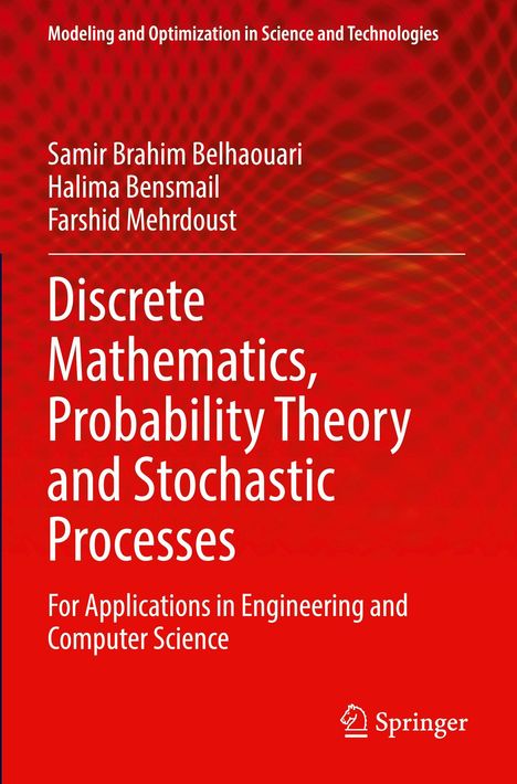 "Discrete Mathematics, Probability Theory and Stochastic Processes" in Weiß auf rotem Hintergrund, Springer-Logo unten.