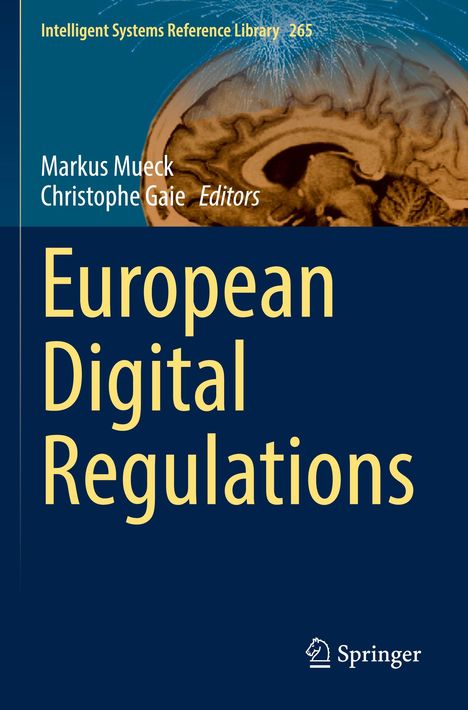 Titel: "European Digital Regulations". Oben Text: "Intelligent Systems Reference Library 265". Springer-Logo unten. Gehirnabbildung oben.