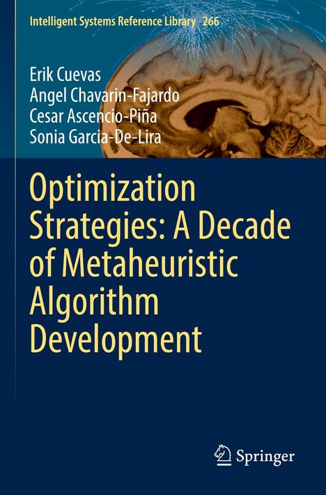 "Optimization Strategies: A Decade of Metaheuristic Algorithm Development" mit Gehirn-Illustration im Hintergrund.