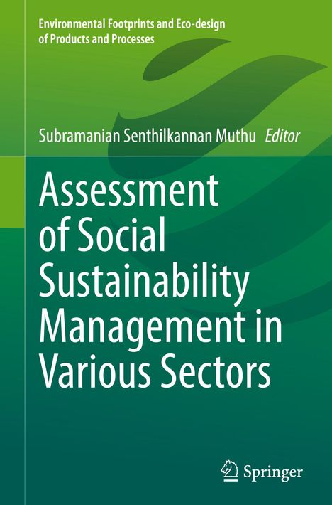 "Assessment of Social Sustainability Management in Various Sectors", grüner Hintergrund, Springer-Logo unten rechts.