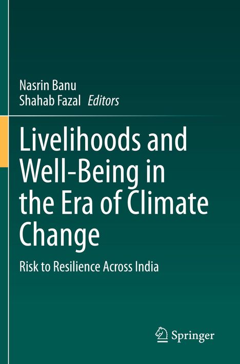 Buchtitel: "Livelihoods and Well-Being in the Era of Climate Change: Risk to Resilience Across India", Springer-Logo.