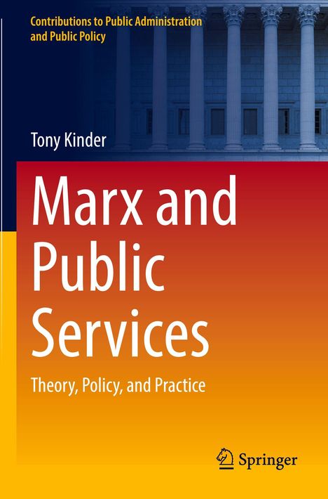 Text: „Marx and Public Services: Theory, Policy, and Practice“ von Tony Kinder. Buchtitel auf farbigem Hintergrund. Springer-Logo.