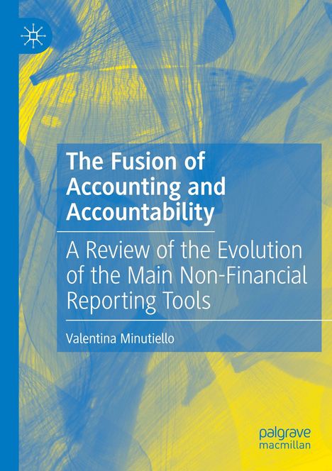 "The Fusion of Accounting and Accountability" steht auf abstraktem Hintergrund in Blau und Gelb. Links oben ein Logo.