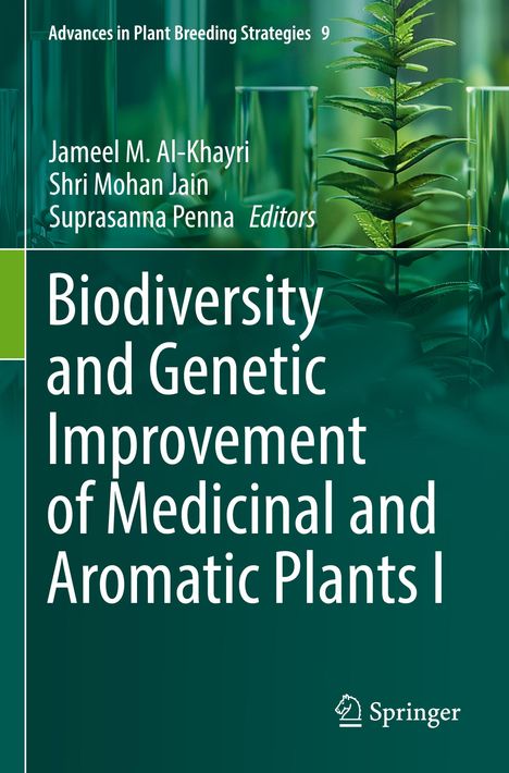 Titel: Biodiversity and Genetic Improvement of Medicinal and Aromatic Plants I. Grüner Hintergrund mit Pflanze. Springer-Logo.