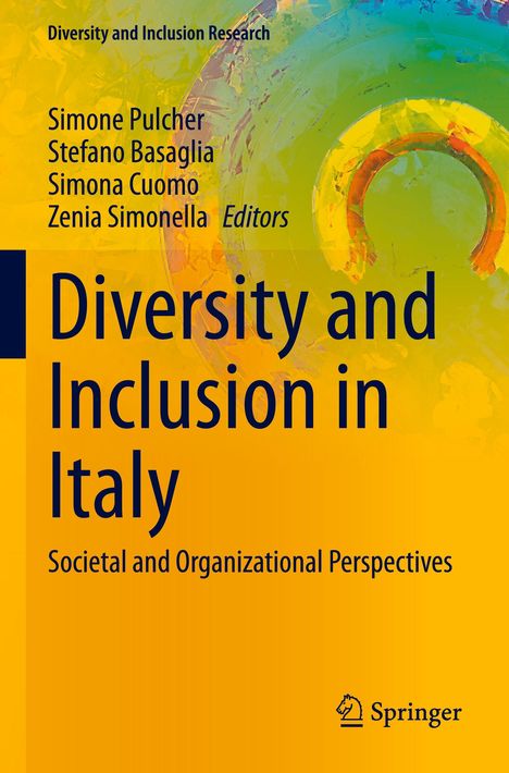 Der Text lautet: "Diversity and Inclusion in Italy". Gelb-blaues abstraktes Design mit Springer-Logo unten.