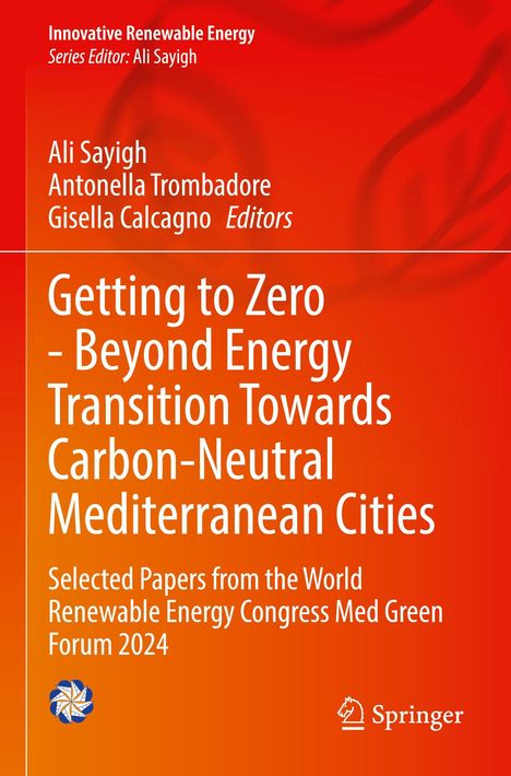 Titel: "Getting to Zero - Beyond Energy Transition Towards Carbon-Neutral Mediterranean Cities". Roter Hintergrund.