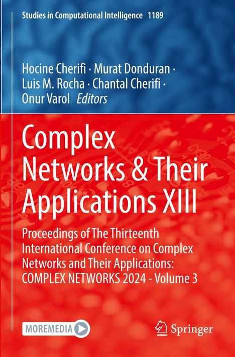 "Complex Networks & Their Applications XIII" auf rotem Hintergrund. Oben blaue Fläche mit Autoren, unten Springer-Logo.