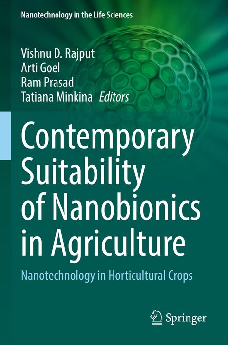 Text: "Contemporary Suitability of Nanobionics in Agriculture." Grüner Hintergrund mit Molekülstruktur und Springer-Logo.
