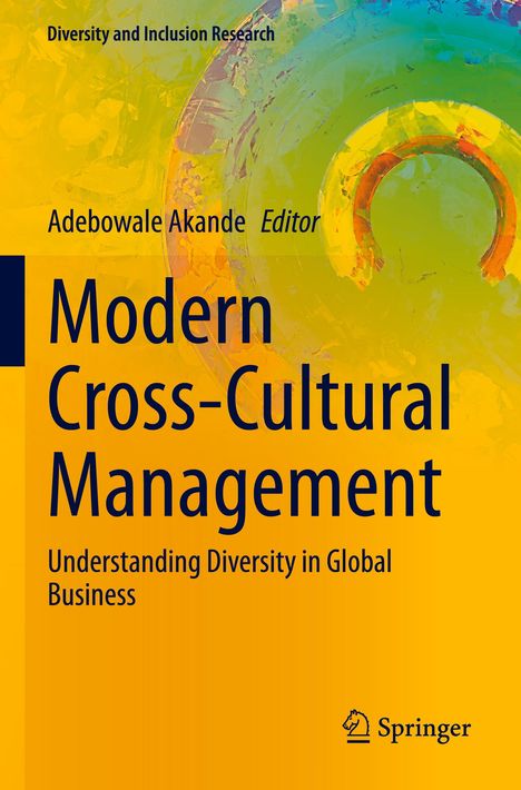 "Modern Cross-Cultural Management" von Adebowale Akande, buntes abstraktes Design in Gelb und Grün, Springer-Logo.