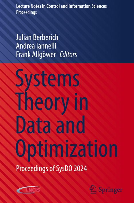 "Systems Theory in Data and Optimization: Proceedings of SysDO 2024." Oben blauer Hintergrund, unten roter Hintergrund, Springer-Logo.
