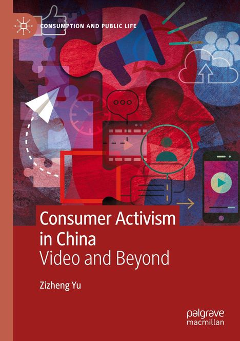 "Consumer Activism in China: Video and Beyond" von Zizheng Yu. Illustration mit Kopfprofil und digitalen Symbolen.
