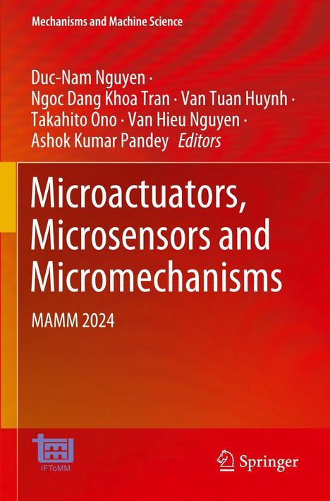 Buchtitel: Microactuators, Microsensors and Micromechanisms. Oben rote Farbverläufe, unten zwei Logos.