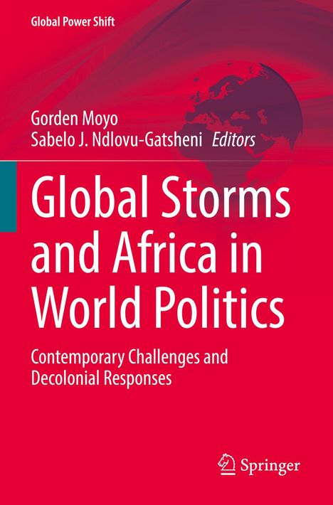 Titel: "Global Storms and Africa in World Politics". Ein roter Hintergrund mit einem Weltkarten-Logo. Springer-Logo unten rechts.