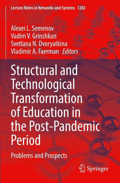 Text über Technologie und Bildungstransformation nach der Pandemie, Springer-Logo unten rechts, roter Hintergrund.