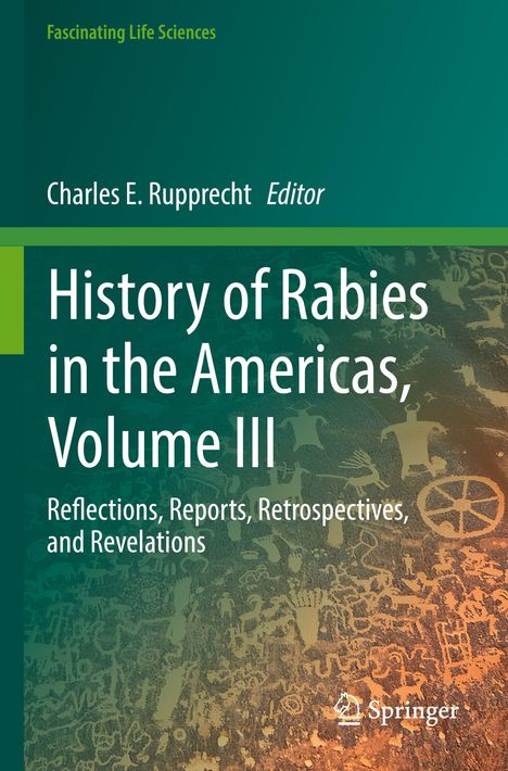 Titel: "History of Rabies in the Americas, Volume III". Oben ein grüner Hintergrund mit abstrakten Mustern.