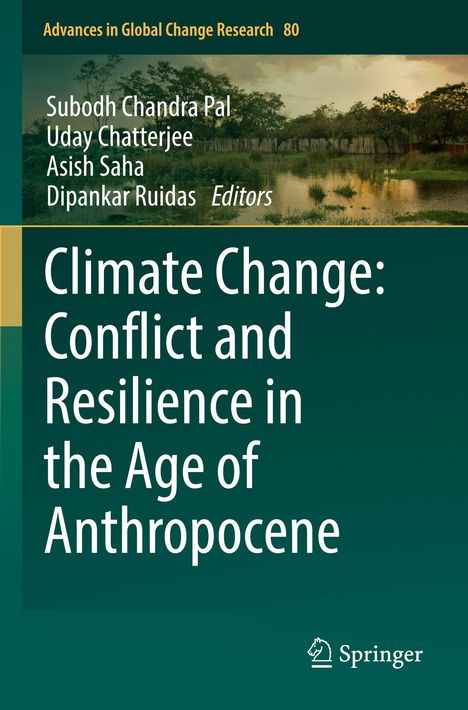 "Climate Change: Conflict and Resilience in the Age of Anthropocene" über Naturkulisse. Oben Herausgebernamen, Springer-Logo.