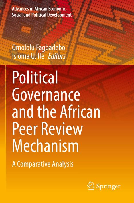 "Political Governance and the African Peer Review Mechanism" steht in Weiß auf orange-rotem Hintergrund. Springer Logo unten.