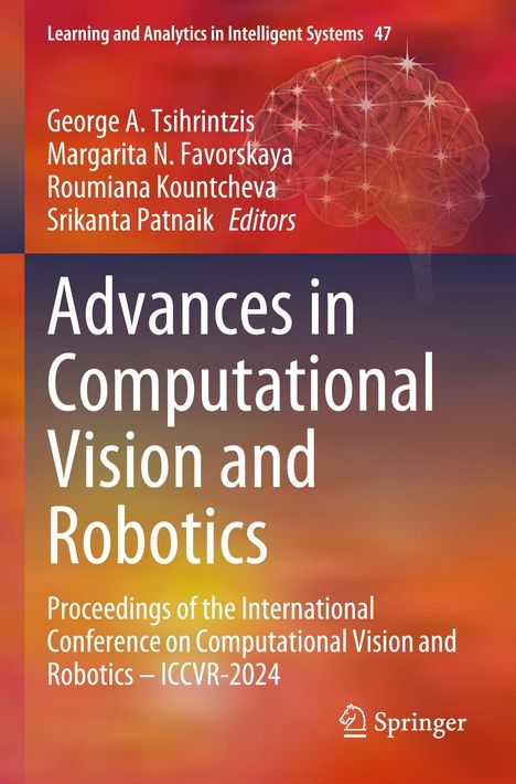 Buchcover: "Advances in Computational Vision and Robotics", Springer-Logo, abstraktes Gehirnbild, rote und orange Farbtöne.