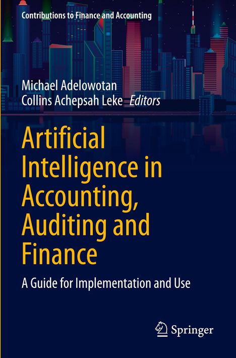 Text: "Artificial Intelligence in Accounting, Auditing and Finance". Hintergrund: Nachtszene einer stilisierten Stadt.