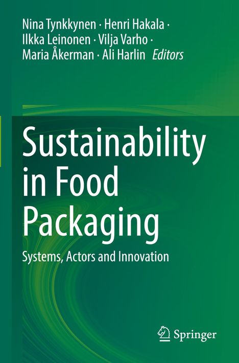 „Sustainability in Food Packaging: Systems, Actors and Innovation“. Grüne Buchcover mit Autorenliste und Springer-Logo.
