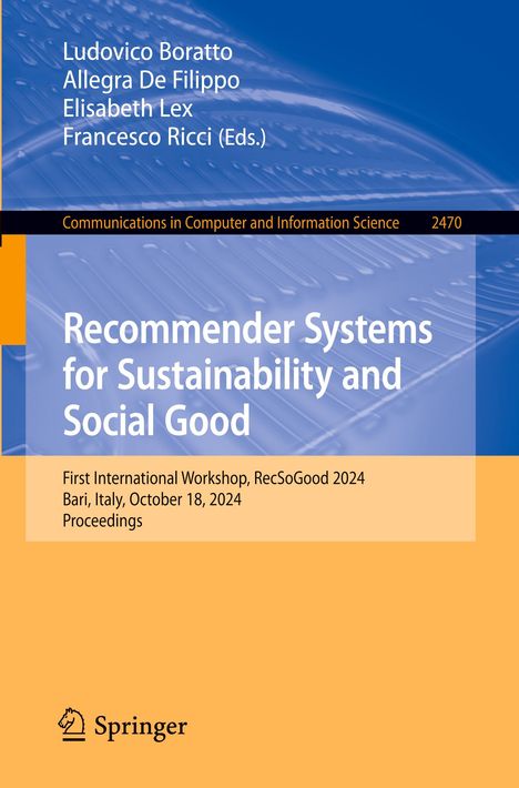 Recommender Systems for Sustainability and Social Good, Buch