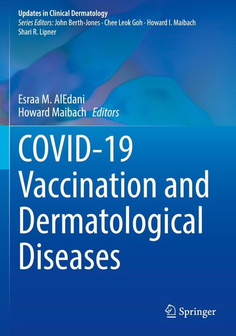 „COVID-19 Vaccination and Dermatological Diseases“. Blaues Cover, weiße Schrift, Springer-Logo unten.