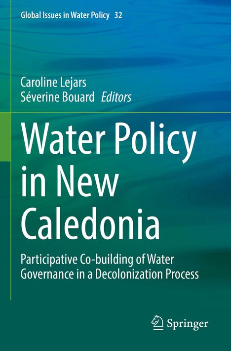Buchtitel: "Water Policy in New Caledonia". Autoren: Caroline Lejars, Séverine Bouard. Springer-Logo unten rechts.