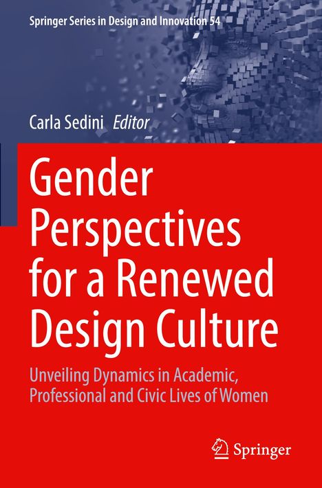 "Gender Perspectives for a Renewed Design Culture" in großen weißen Buchstaben auf rotem Hintergrund, Springer-Logo.