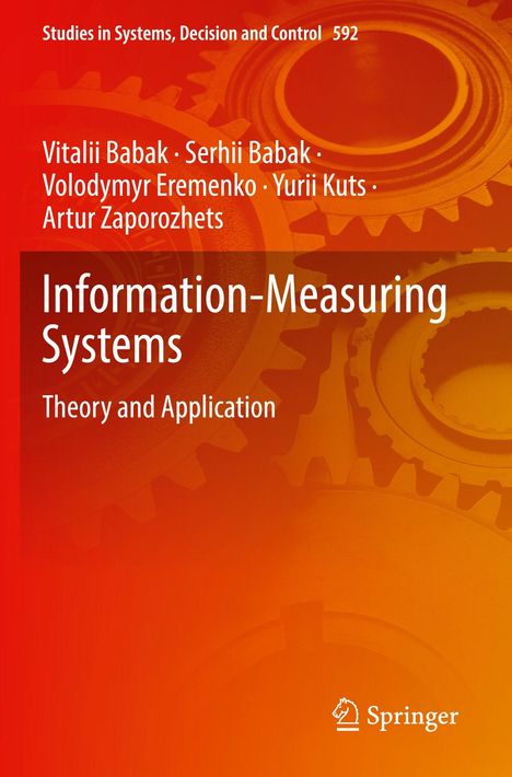"Information-Measuring Systems: Theory and Application". Studienbuch mit orangenen Zahnrädern im Hintergrund, Springer-Logo.