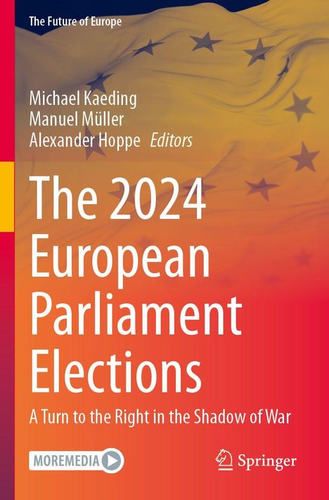 "The 2024 European Parliament Elections" vor einem Hintergrund in den Farben der EU. Oben stehen Herausgebernamen.
