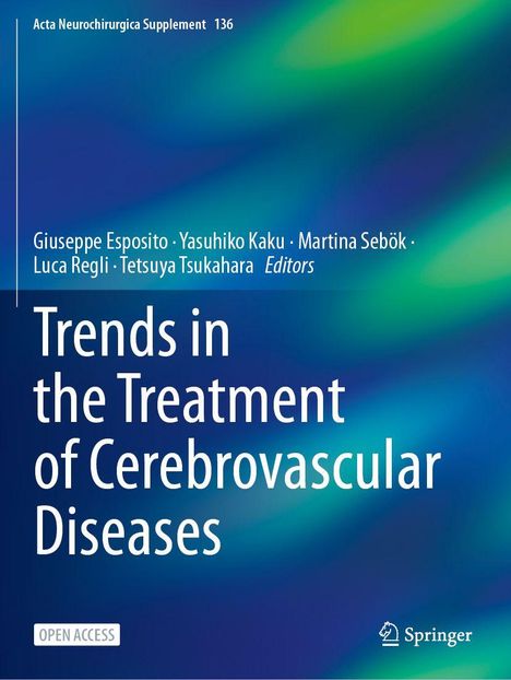 "Trends in the Treatment of Cerebrovascular Diseases" steht in weißem Text auf blau-grünem Hintergrund, unten ist ein Logo.