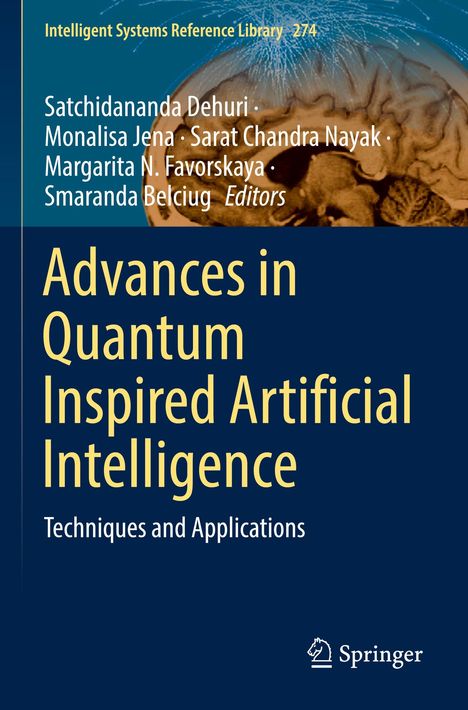 Buchtitel: "Advances in Quantum Inspired Artificial Intelligence". Hintergrund: Gehirn mit blauen Effekten. Springer-Logo.