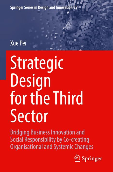 Text: „Strategic Design for the Third Sector.“ Hintergrund: Pixeliertes Gesicht, Blau und Rot. Springer-Logo unten rechts.