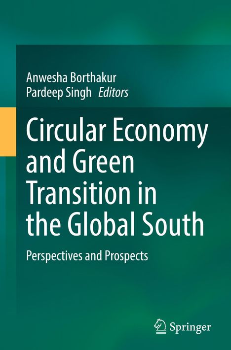 Buchtitel: "Circular Economy and Green Transition in the Global South". Grünes Design mit gelbem Streifen links.