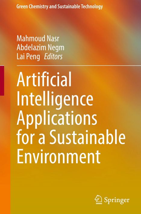 "Artificial Intelligence Applications for a Sustainable Environment" in Weiß auf orangenem Hintergrund, Springer-Logo unten.