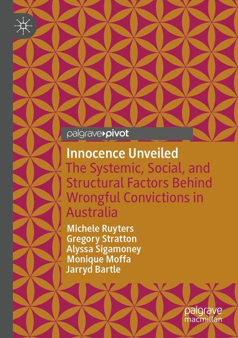 Titel: "Innocence Unveiled". Autoren: Michele Ruyters, Gregory Stratton. Hintergrund in Orange und Rot mit geometrischem Muster.