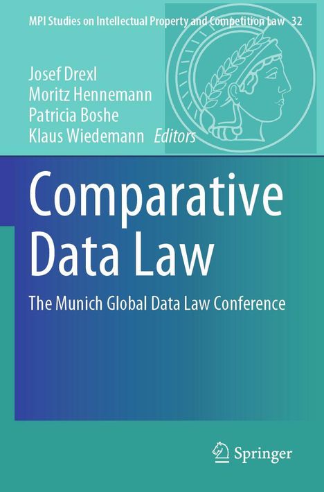 Blau-türkisfarbenes Buchcover, Titel: "Comparative Data Law". Autoren: Josef Drexl, Moritz Hennemann und andere. Springer-Logo.