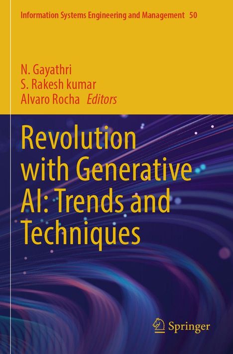 "Revolution with Generative AI: Trends and Techniques", bunter, wirbelnder Hintergrund, Springer-Logo.