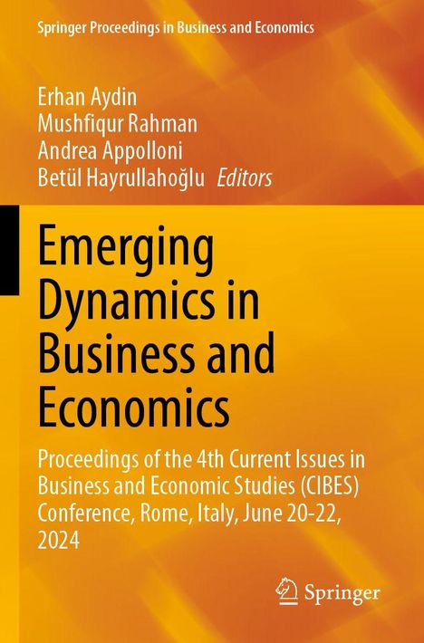 "Emerging Dynamics in Business and Economics," Konferenz 2024 in Rom. Orange Hintergrund mit Springer-Logo.