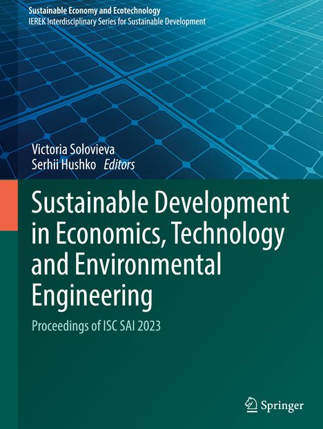 Buchtitel: "Sustainable Development in Economics, Technology and Environmental Engineering", mit Solarzellen-Hintergrund.