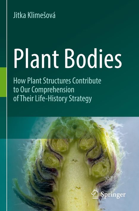 Text: Jitka Klimešová, Plant Bodies. Nahaufnahme einer Pflanze mit sichtbaren inneren Strukturen. Unten Springer-Logo.