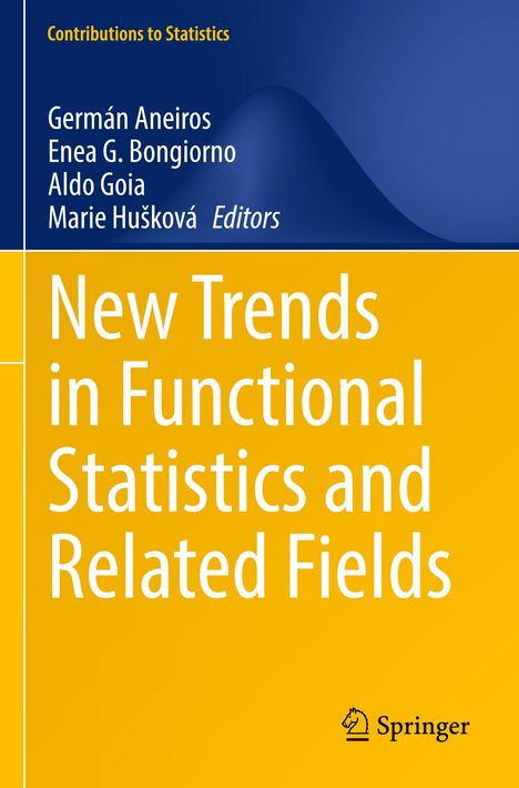 "New Trends in Functional Statistics and Related Fields" auf gelbem Hintergrund, oben Autoren und Springer-Logo.