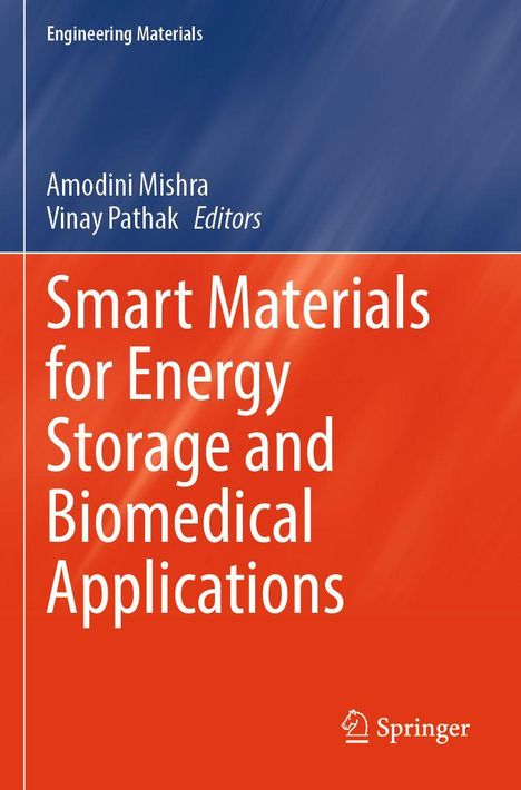 "Smart Materials for Energy Storage and Biomedical Applications." Oben blauer, unten roter Hintergrund, Springer-Logo.