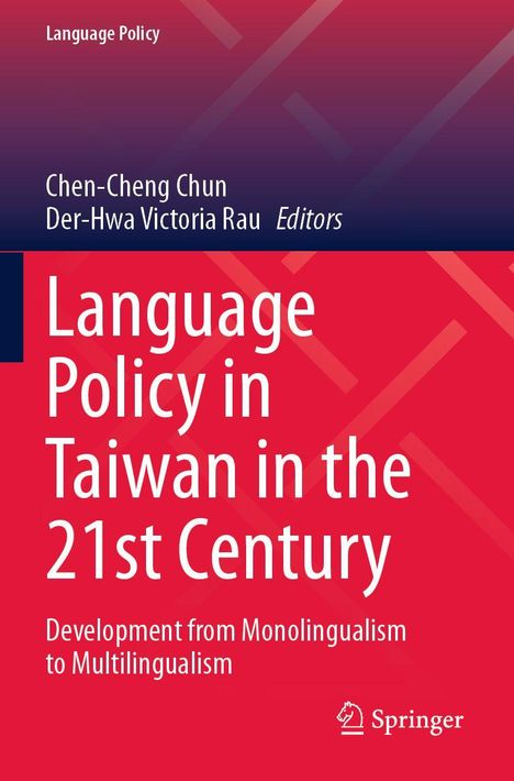Text: "Language Policy in Taiwan in the 21st Century" auf rotem Hintergrund. Springer-Logo unten rechts.