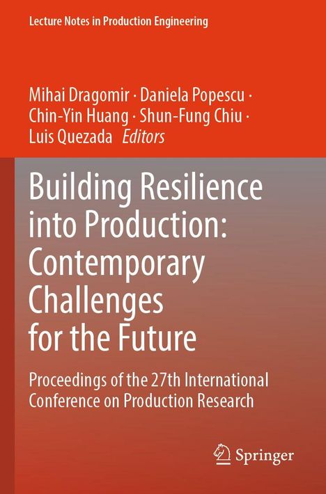 Buchtitel: "Building Resilience into Production: Contemporary Challenges for the Future". Orange-rotes Cover. Springer-Logo.